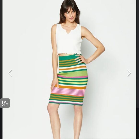 Small BCBGENERATION Striped Sweater Pencil Skirt Green Pink Yellow Orange White - Picture 2 of 9